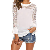 White Lace Chiffon Blouse Ruffle Long Sleeve
