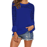 White Lace Chiffon Blouse Ruffle Long Sleeve
