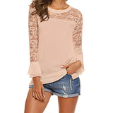White Lace Chiffon Blouse Ruffle Long Sleeve