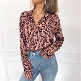 Summer Chiffon Leopard Blouse Long Sleeve