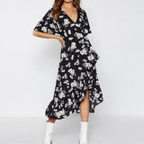 Women Boho Floral Print Chiffon Dress