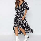 Women Boho Floral Print Chiffon Dress