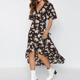 Women Boho Floral Print Chiffon Dress