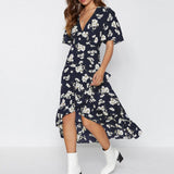 Women Boho Floral Print Chiffon Dress