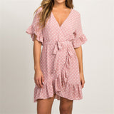Boho Style Beach Dress Fashion Short Sleeve V-neck