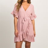 Boho Style Beach Dress Fashion Short Sleeve V-neck