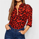 Women Blouses Sexy Long Sleeve Summer Leopard