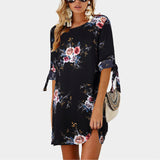Women Floral Print Beach Chiffon Dress