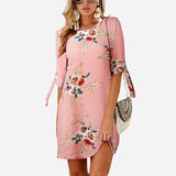 Women Floral Print Beach Chiffon Dress