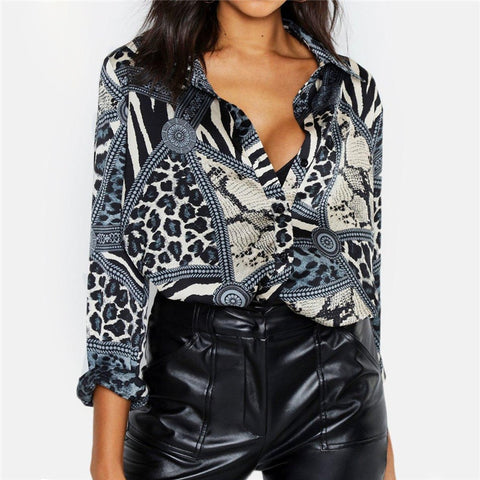 Chiffon Blouses Sexy Leopard Blouse Shirt Long Sleeve