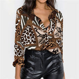 Chiffon Blouses Sexy Leopard Blouse Shirt Long Sleeve