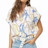 Chain Print Batwing Short Sleeve Chiffon Blouse