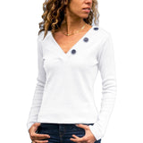Casual Long Sleeve Knitted Tops Solid Buttons V Neck Shirts