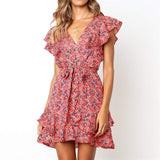 Women Floral Print Chiffon Beach Dress