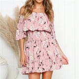 Women Boho Style Floral Print Chiffon Beach Dress
