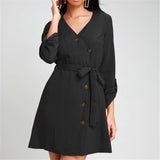 Summer Mini Dress Women V Neck Long Sleeve