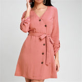 Summer Mini Dress Women V Neck Long Sleeve
