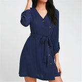 Summer Mini Dress Women V Neck Long Sleeve