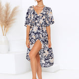 Summer Boho Floral Print Beach Dress Sexy V-neck
