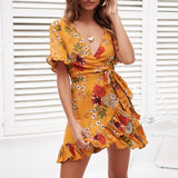 Chiffon Mini Dress Women Boho Style Floral Print